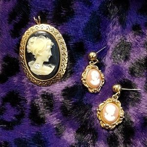 Cameo pendant and earrings
